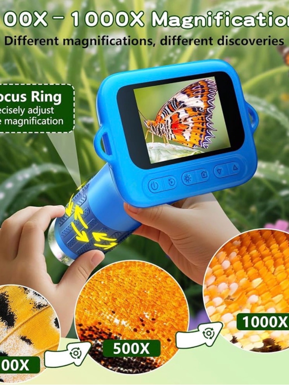 Blue Digital Handheld 1000X Magnification Microscope Camera